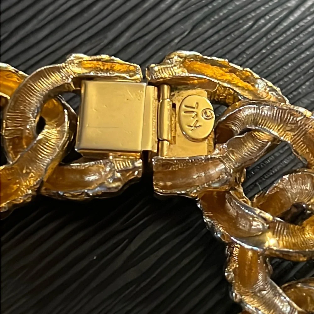 Vintage KJL Kenneth Jay Lane Chunky Gold Nugget Link Luxe Bracelet-RARE - Picture 3 of 11